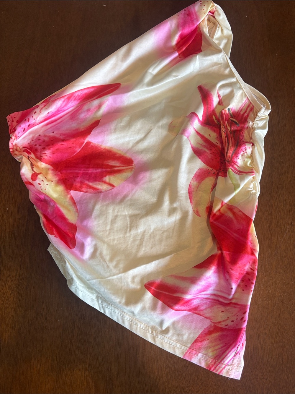 Women’s Cream One-Shoulder Top with Pink Floral Print